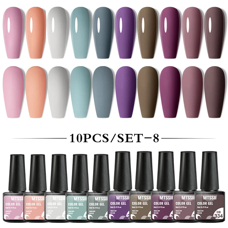 Mtssii 10PCS Reflective Gel Nail Polish Set Fluorescent Glitter Semi Permanent Hybrid Gel Varnish Soak Off UV Lamp For Manicure