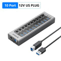 ORICO Powered USB Hub Splitter Socket with 7/10/13/16 Ports USB 3.0 Extension with On/Off Switches 12V Power Adapter for PC