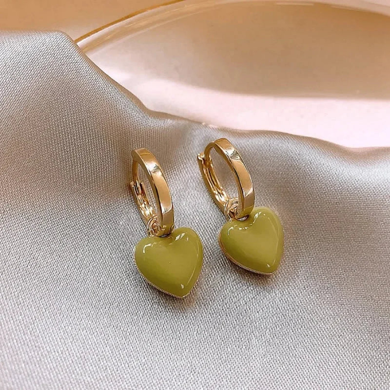 Korean Fashion Sweet Cute Heart Square Dangle Geometric Earrings for Women Green White Temperament Earrings Party Jewelry Gifts