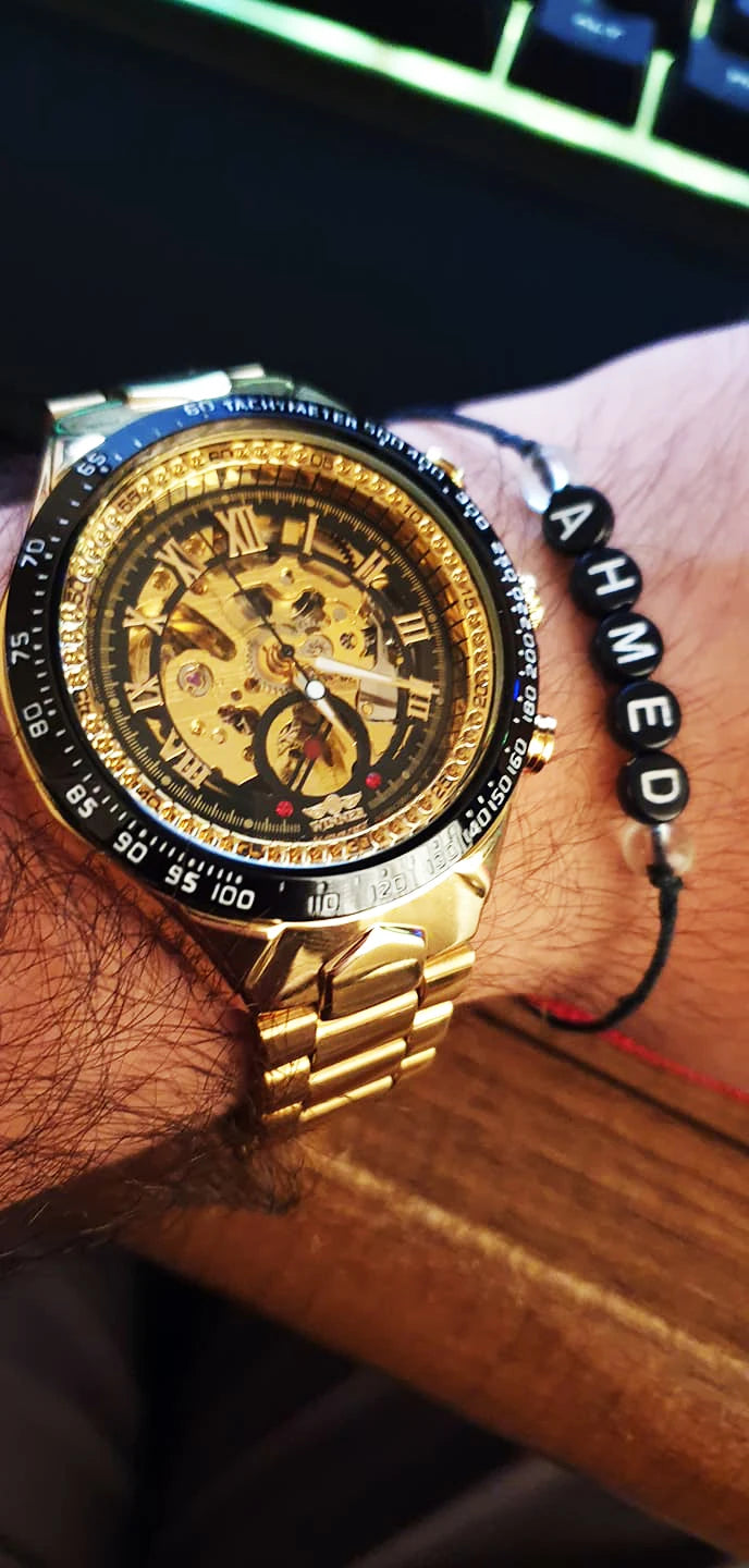 Winner Classic Series Golden Movement Steel Mens Skeleton Man Wrist Watch Mechanical Top Brand Luxury Fashion Automatic Watches