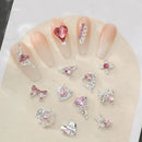 10Pcs Pink Metal Gem Zircon Nail Art Charm 3D Luxurious Heart Ribbon Cross Starlight Nail Decoration DIY Zircon Nail Accessories