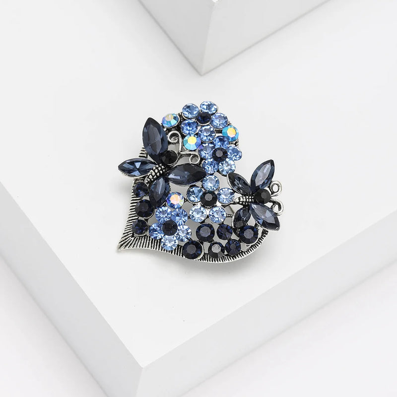Fashion Exquisite Crystal Butterfly Love Heart Brooches For Women Rhinestone Flower Brooch Pins Couples Valentine's Day Gifts