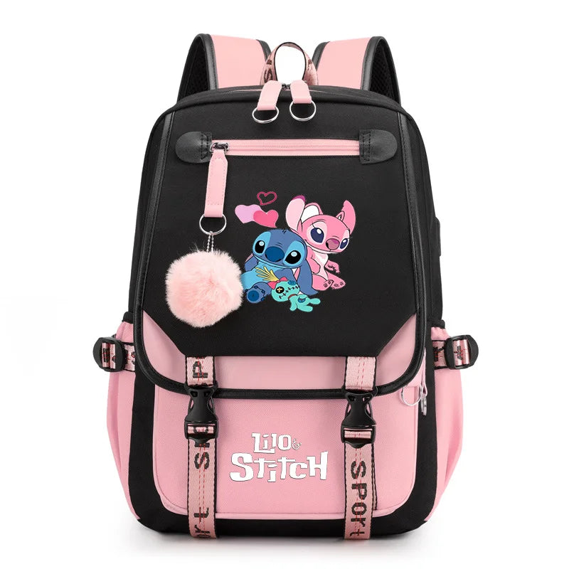 Disney Lilo Stitch Backpacks Teenager USB Charging Laptop Backpack Women Men Rucksack Travel Bag Mochila