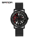 Hot Sell Fashion Men Quartz WristWatch Creative 360 Degree Rotating Car Wheel Quartz Watch Leather Waterproof Rim Hub Clock Men
