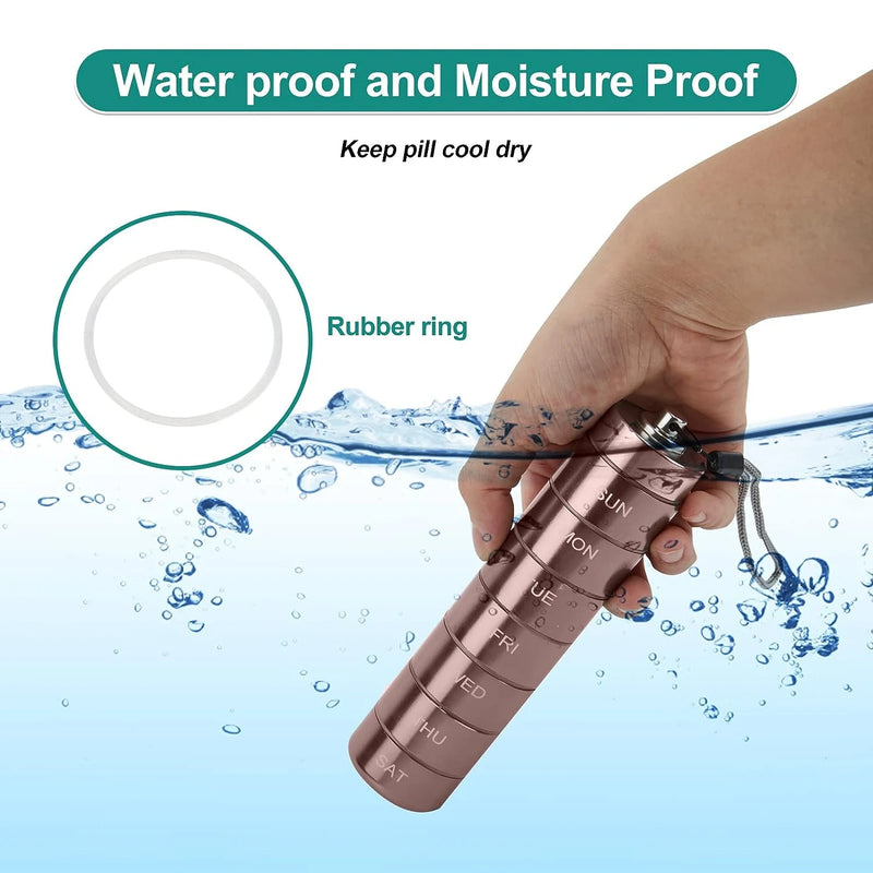 حافظة حبوب جديدة محمولة للسفر، منظم حبوب معدني، صندوق حبوب مقاوم للماء، حافظة حبوب، منظم زجاجات الأدوية الأسبوعي