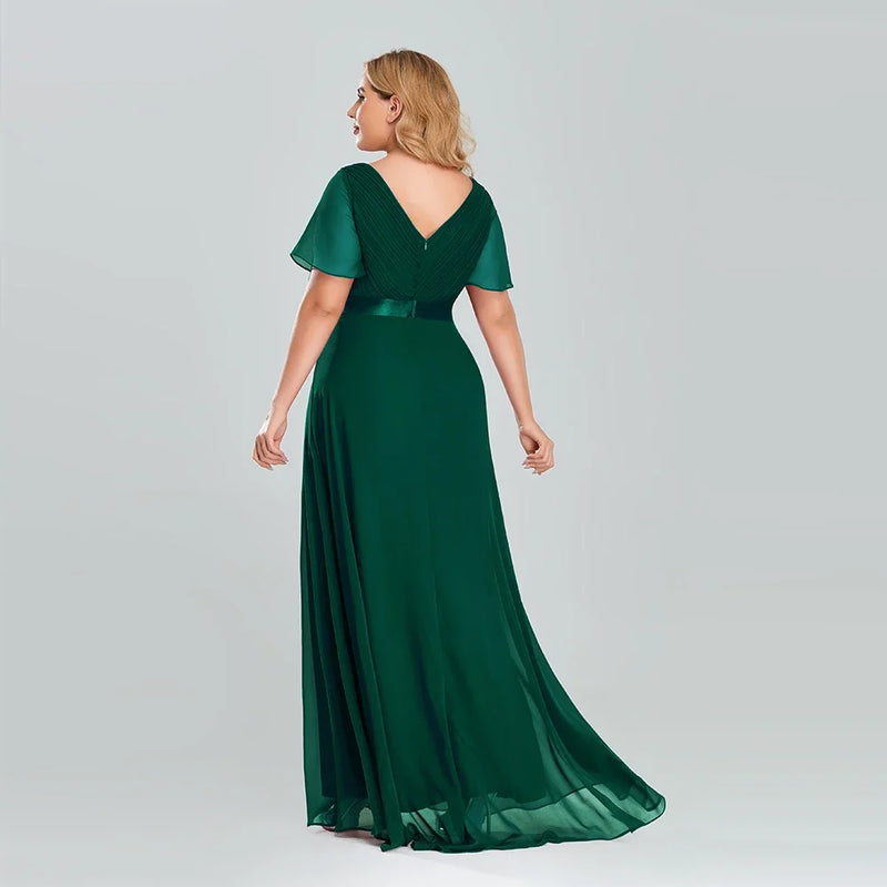 Women's Plus Size Evening Dress Long Simple Elegant V Neck Ruffled Chiffon Formal Wedding Party Dress Bridesmaid Dress Ballgown