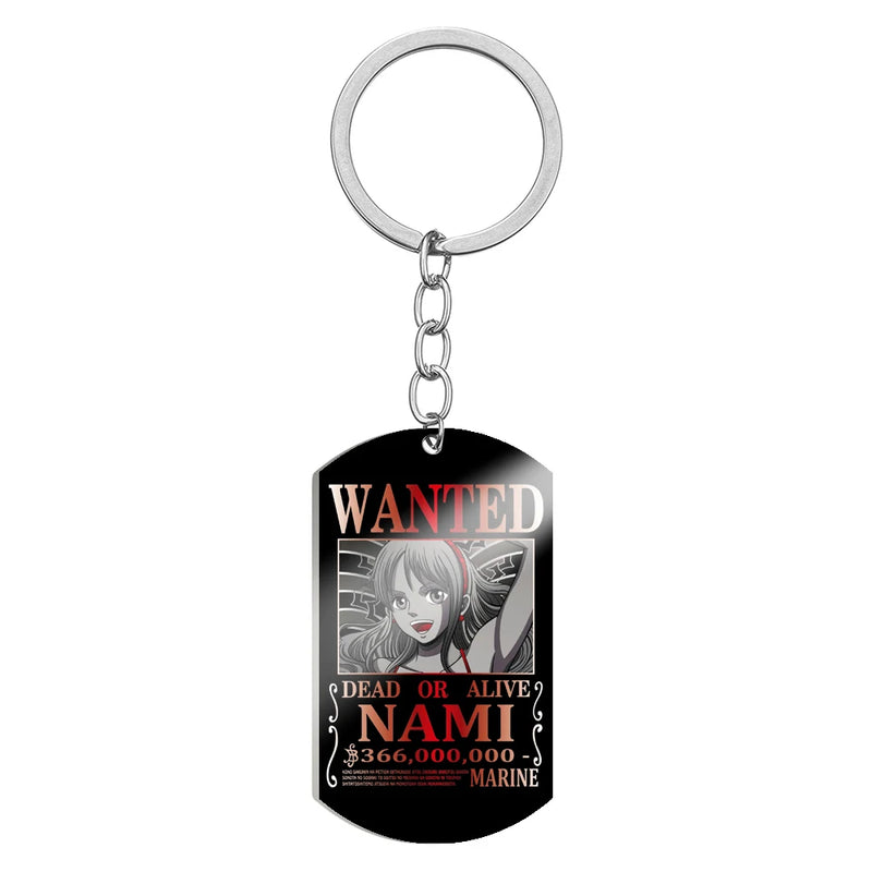 Stainless Steel Anime Keychain One Piece Luffy Ace Blackbeard Wanted Metal Key Holder Pendants Key Chains Souvenir Trinket Gift