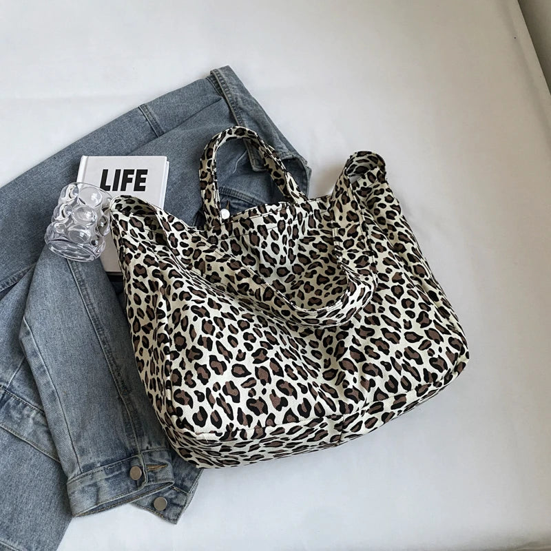 Leopard Canvas Commuter Women's Bag Fashion One Shoulder Canvas Bag 2024 New Women's Canvas Multi Functional Bag