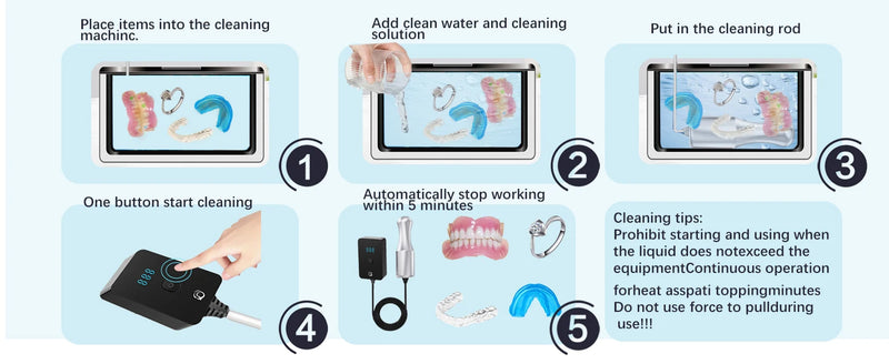 Limpiador ultrasónico para dentaduras postizas, limpiador portátil de joyas, relojes y gafas, lavadora ultrasónica para frutas y verduras.