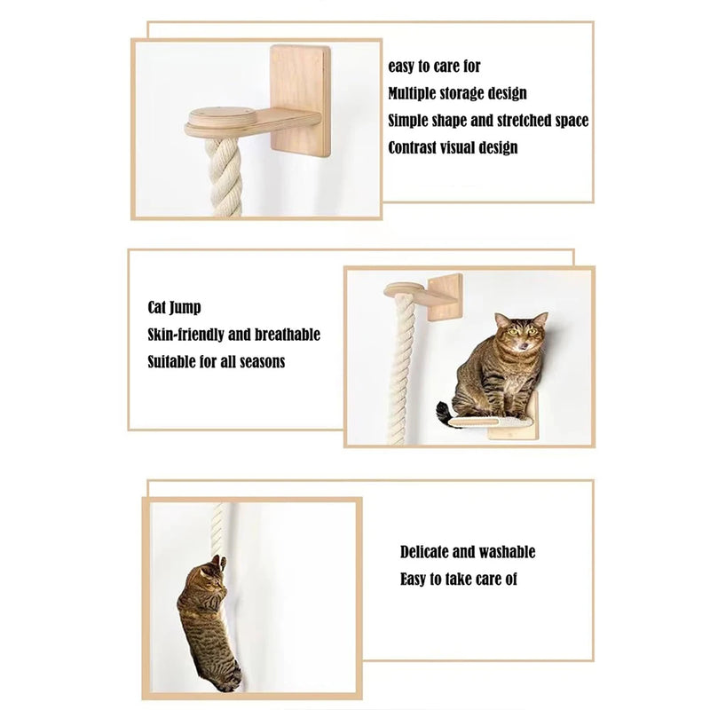 140cm Sisal Rope Cat Climber Tree Wall Mounted Scratching Post Interactive Play Toys Jungle Gym for Indoor Cats Pet Furniture