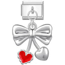 Sweet Red Cherry Bow Knot Heart Pendant Cherry Italian Charm Links Fit 9mm Stainless Steel Bracelet Women Jewelry DIY Making