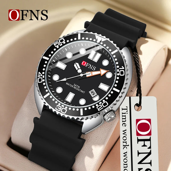 OFNS New Style Fashion 8033 Men's Quartz Watch Simple Fashion Waterproof Calendar Watch Casual Silicone Strap Watch Wristwatch
