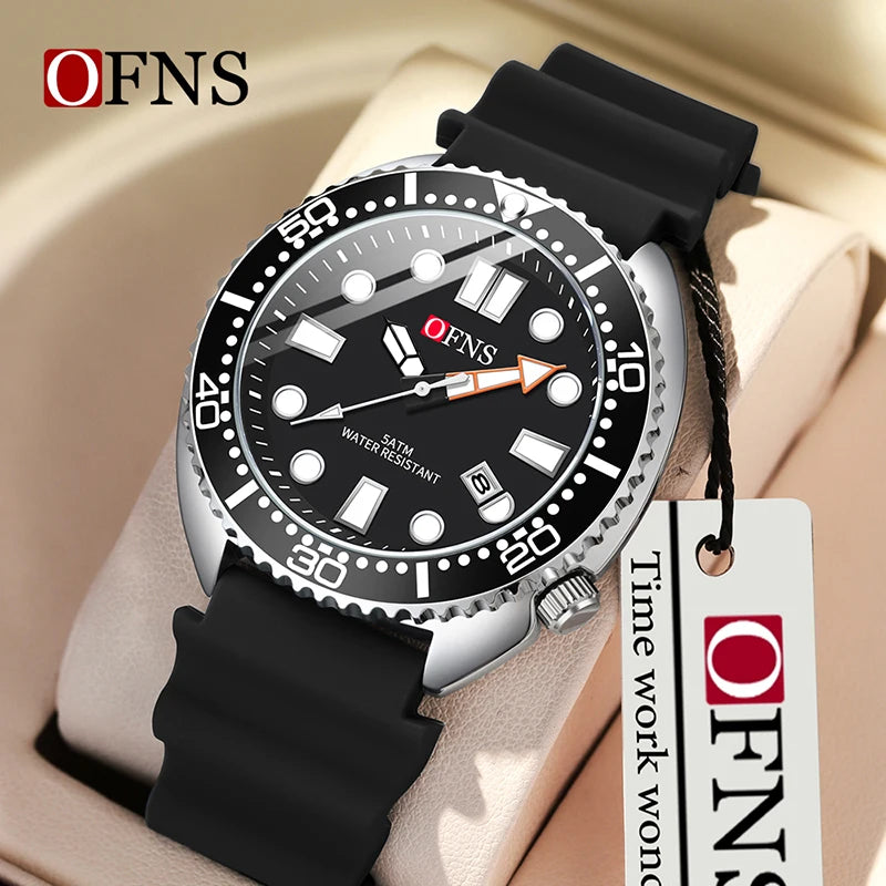 OFNS New Style Fashion 8033 Men's Quartz Watch Simple Fashion Waterproof Calendar Watch Casual Silicone Strap Watch Wristwatch