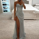 Women Elegant Slim Fit High Slit Backless Long Party Dress, Sexy Club, V Neck, Sleeveless, Spring, Summer, 2024 Newest