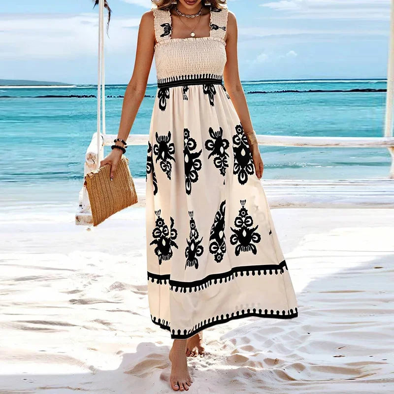 Summer Holiday Dress Women Casual Sleeveless A-Line Party Long Dress Boho Casual Sleeveless Party Dress 2024