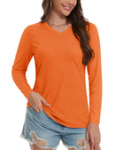 TACVASEN Cotton UPF50+ Sun Protection T-Shirts Womens Fashion V-Neck Long Sleeve Casual Tops Breathable Soft Outdoor Tee Shirts