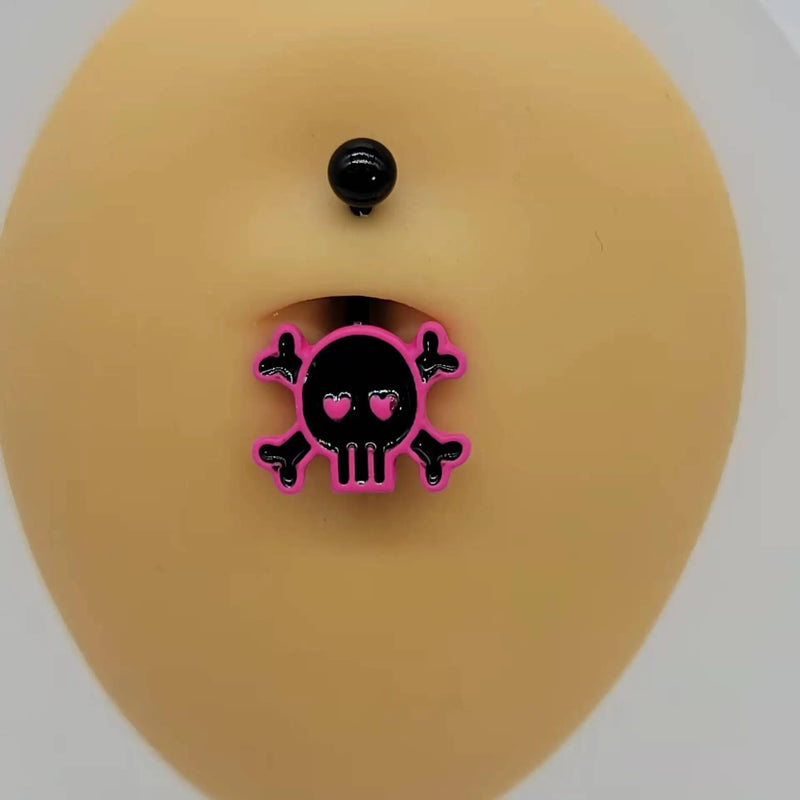 Skull Pink Rose Ombligo Piercing Punk Black Belly Button Ring Short Ghost Umbilical Navel Rings Body Piercing Jewelry
