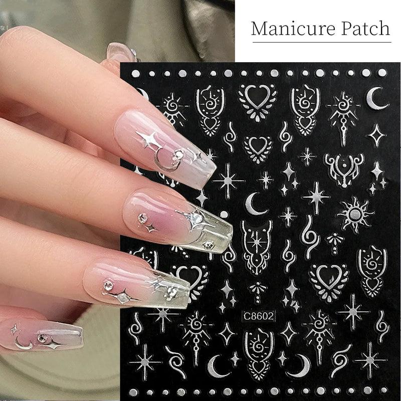 4Sheets Moon Star Heart Sun Mysterious Celestial Design Nail Art Stickers Self Adhesive Manicure Sliders For Nail Art Decoration