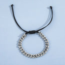 Silver Color Stainless Steel Cuban Chain Bracelet Retro Wax Rope Buckle Men's Bracelet Retro Jewelry Trend Accessories