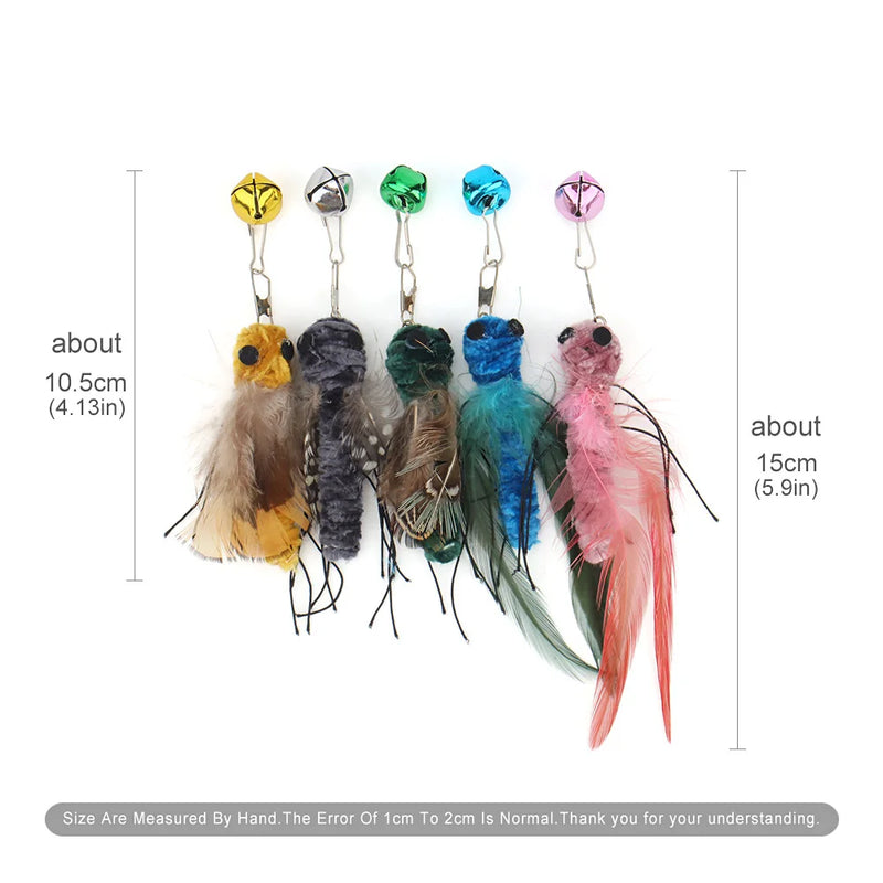 5pcs Fake Insects Replacement Heads for Cat Teasers Kitten Feather Plush Pet Toys