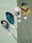 Ostrich Feather Cat Teaser Feather Fairy with Bell Kittens Cat Toy Self-Hi Relieving Stuffy Handy Gadget Cat Bite-Resistant Long Brush Holder