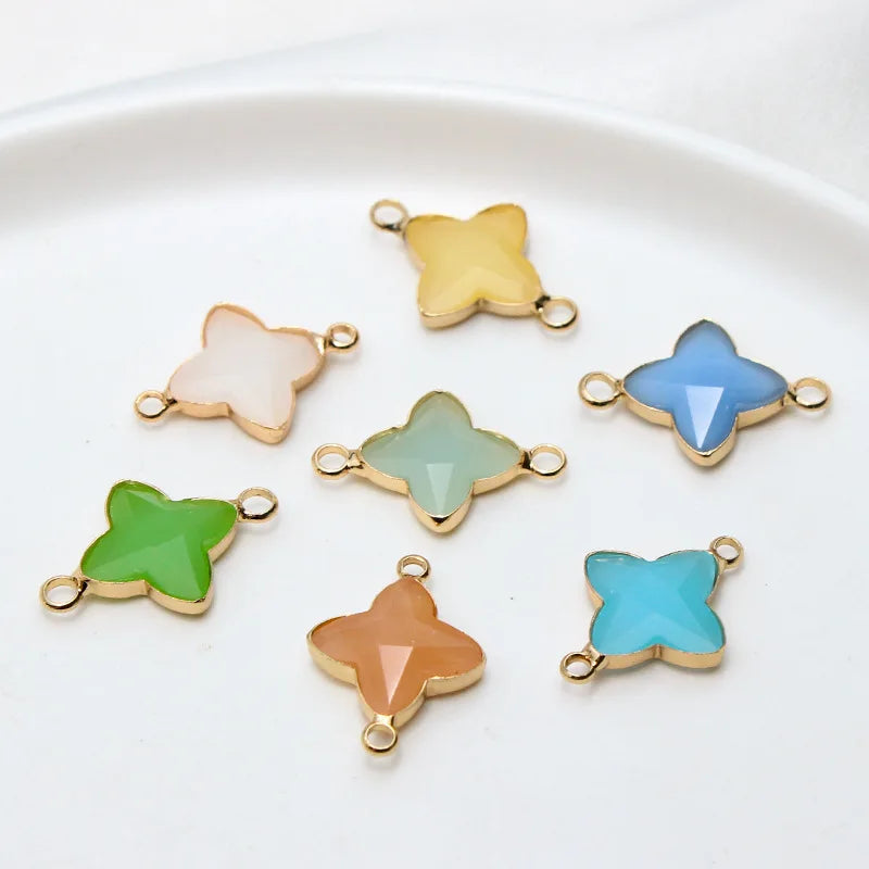 6pcs Diy Accessories Copper Bag Edge Jelly Color Flower Star Pendant Earring Bracelet  Handmade Material Jewelery Charms