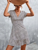 Summer Short Boho Dress Women V Neck Print Floral Party Dress Ladies Bohemian Flower Mini Dress For Women