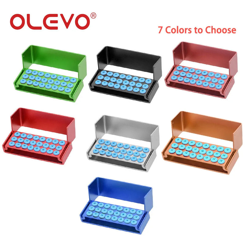 OLEVO Aluminum Dental Burs Holder Sterilizer Case Drills Block for High/Low Speed Bur Organizer Box With Silicone Autoclavable