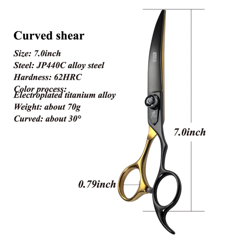 Fenice Pet Professional Dog Grooming Scissors Cutting Curved Thinning Shear Set Japan 440C Scissor Kit for Animal Beauticians