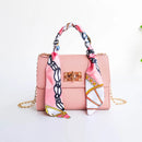 Silk Band Bow Lock Small Square Bag PU Leather Chain Handbag Crossbody Bags