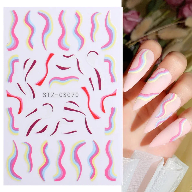 3D Snake Laser Stickers for Manicure Black Gold Abstract Leaves Luxury Nail Art Adhesive Slider Polish Decor Decals SASW-SJ