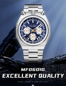 MINI FOCUS 0601 Multifunctional Unique design Quartz Watch for Men Calendar Luminous Stainless Steel Strap Bull Head Mens Watch