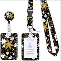 Staff Working Cards Holder with Retractable Long Lanyard and Badge Reel Flower ID Credit Cards Holder Cover for Woman Phone Rope