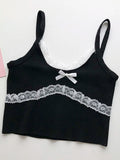 HELIAR Women Lace Bowknot Tops Female Plain Straps Tank Tops Streetwear Camisole Cute Crop Tops For Women 2023 Summer