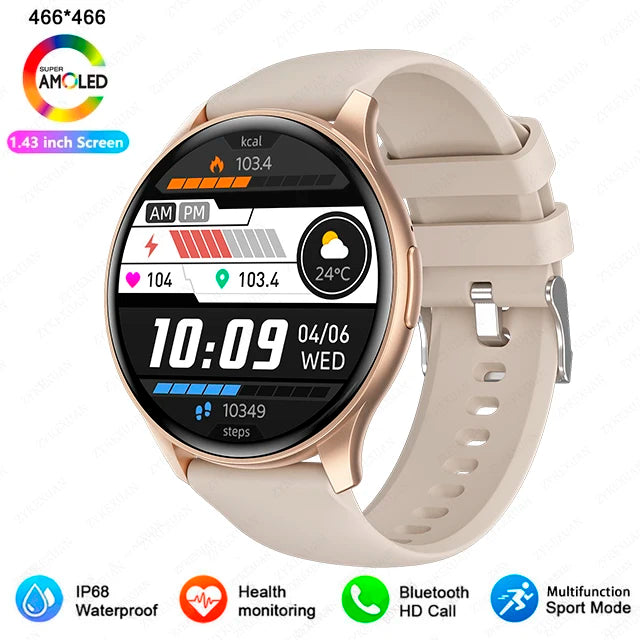2024 New For Xiaomi Huawei 1.43 inches Bluetooth Call Smartwatch Women Men AMOLED 466*466 HD Pixel Display Smartwatches Ladies