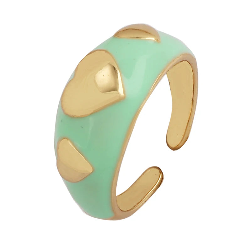 Heart Enamel Ring, Neon Pink Orange Turquoise Blue Pendant Oil Dropped, Sweet Romantic Party Jewelry Wholesale P33