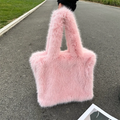 Designer Fluffy Plush Shoulder Bag Warm Faux Mongolian Fur HandBags for Women Brands Large Hobo  Shopper Heart Shaped Purses