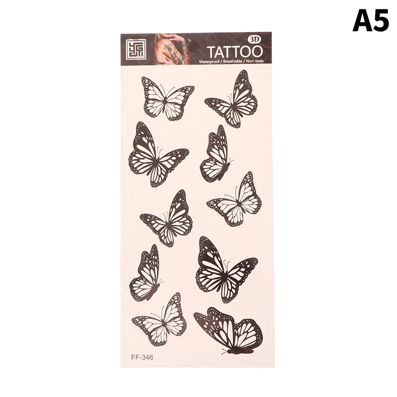 1Sheet Waterproof Temporary Tattoo Sticker 3D Butterfly Theme Fake Tattoo for Women Body Leg Arm Art