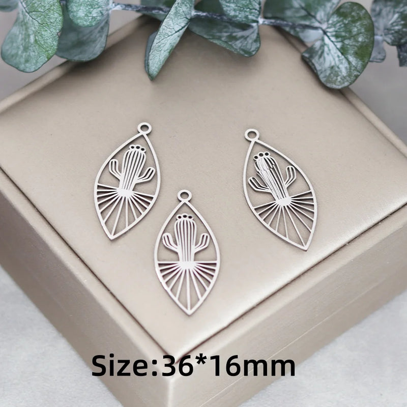 3pcs Vintage Lotus Flower/Potted Plant/Maple Leaf Art Line DIY Tassels Earrings Necklace Jewelry Making Titanium Steel Pendant