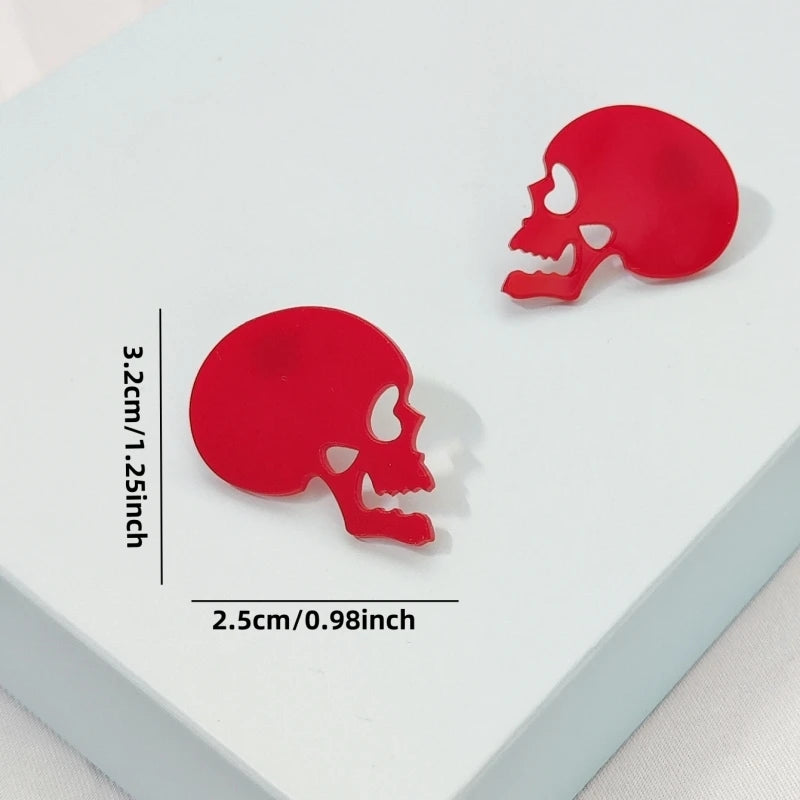 KUGUYS Halloween Skull Stud Earrings For Women Black White Red Acrylic Fall Jewellery Accessories for Horror Party