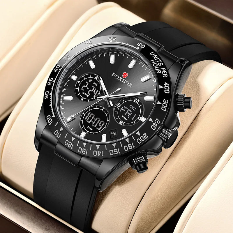 LIGE Top Brand Luxury FOXBOX Men Watch Calendar Date Week Quartz Wristwatch Dual Display Digital Watches Mens Luminous Clock Man