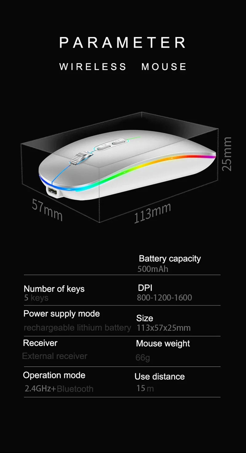 Xiaomi Dual Mode Mouse Wireless Backlight 2.4G Bluetooth Type-C Rechargeable 1600 DPI Adjustable Silence Boss Button Office Home