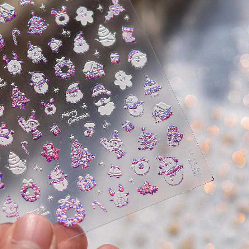 1Pcs Luxury Gold Christmas Nail Decorations Stickers Press on Nails 5D Laser Snowflake Christmas Tree Nail Art Sticker Decal DIY