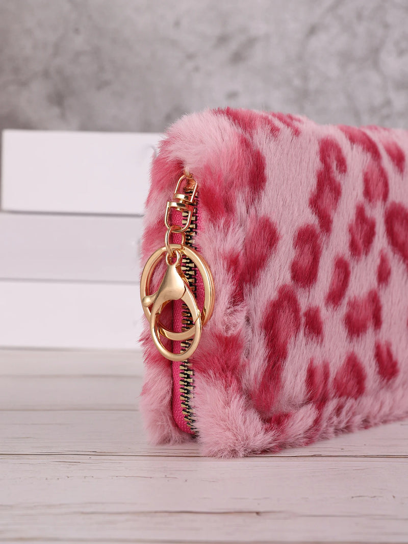 Leopard Print Short Wallet Trend Plush Multi Slot Credit Card Bag Multifunctional Portable Wallet For Outdoor Use