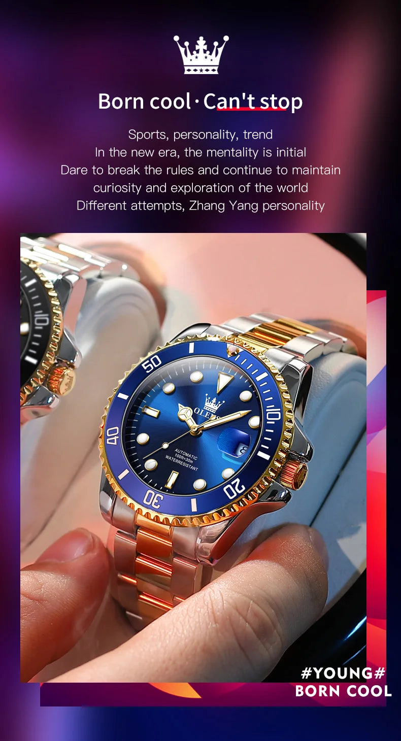 OLEVS Men Automatic Watch Luxury Diving Watch Waterproof Luminous Stainless steel Business Mechanical Watch for Men reloj hombre