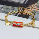 Lucky Eye Cuban Link Chain Evil Eye Charm Enamel Bracelet Adjustable Round Pendant Bracelet for Women Girls Men Jewelry BT338