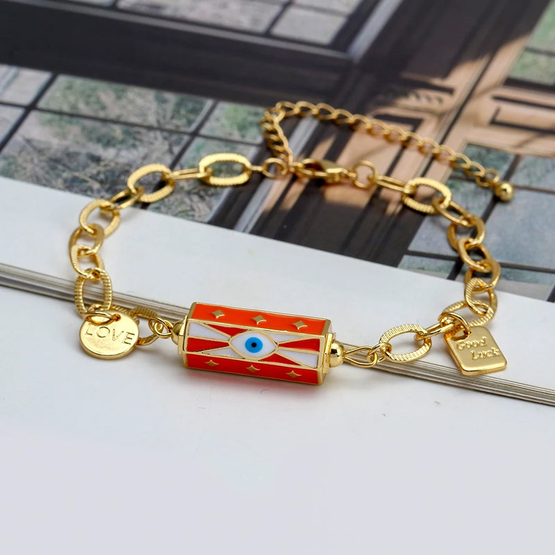 Lucky Eye Cuban Link Chain Evil Eye Charm Enamel Bracelet Adjustable Round Pendant Bracelet for Women Girls Men Jewelry BT338