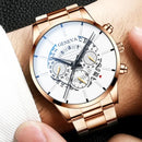 Luxury Hollow Out Men's Watches Fashion Business Calendar Blue Stainless Steel Mesh Belt Analog Quartz Watch Relogio Masculino