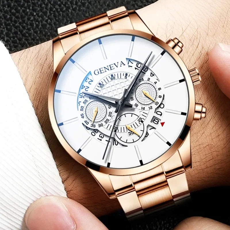 Luxury Hollow Out Men's Watches Fashion Business Calendar Blue Stainless Steel Mesh Belt Analog Quartz Watch Relogio Masculino