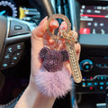 Luxury Handmade Craft Bear Keychain Mink Hair Anti-lost Number Plate Rhinestones Key Chain Lady Charm Bag Car Key Chain Gift